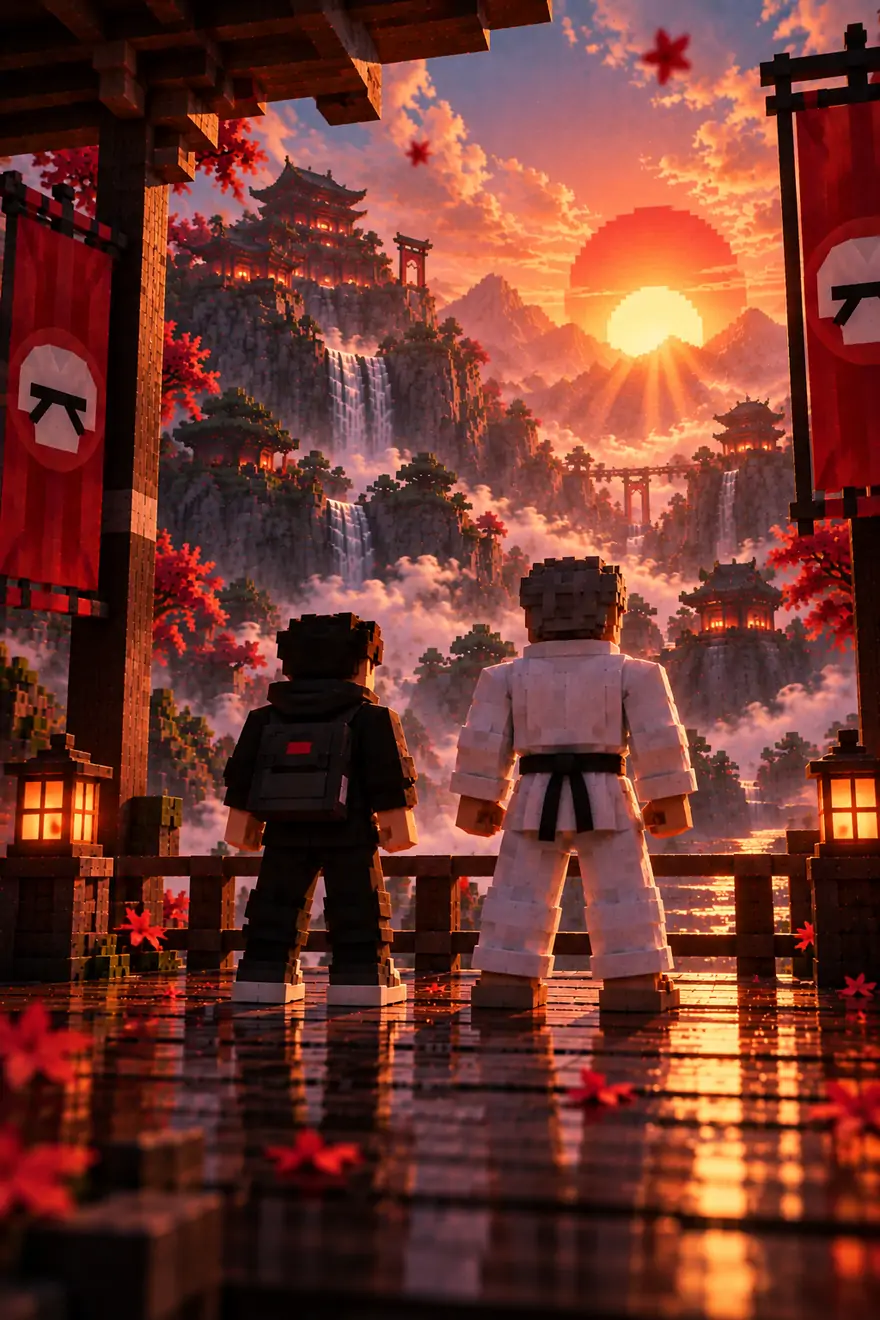 Los dos mirando el amanecer, ya con cinturon negro